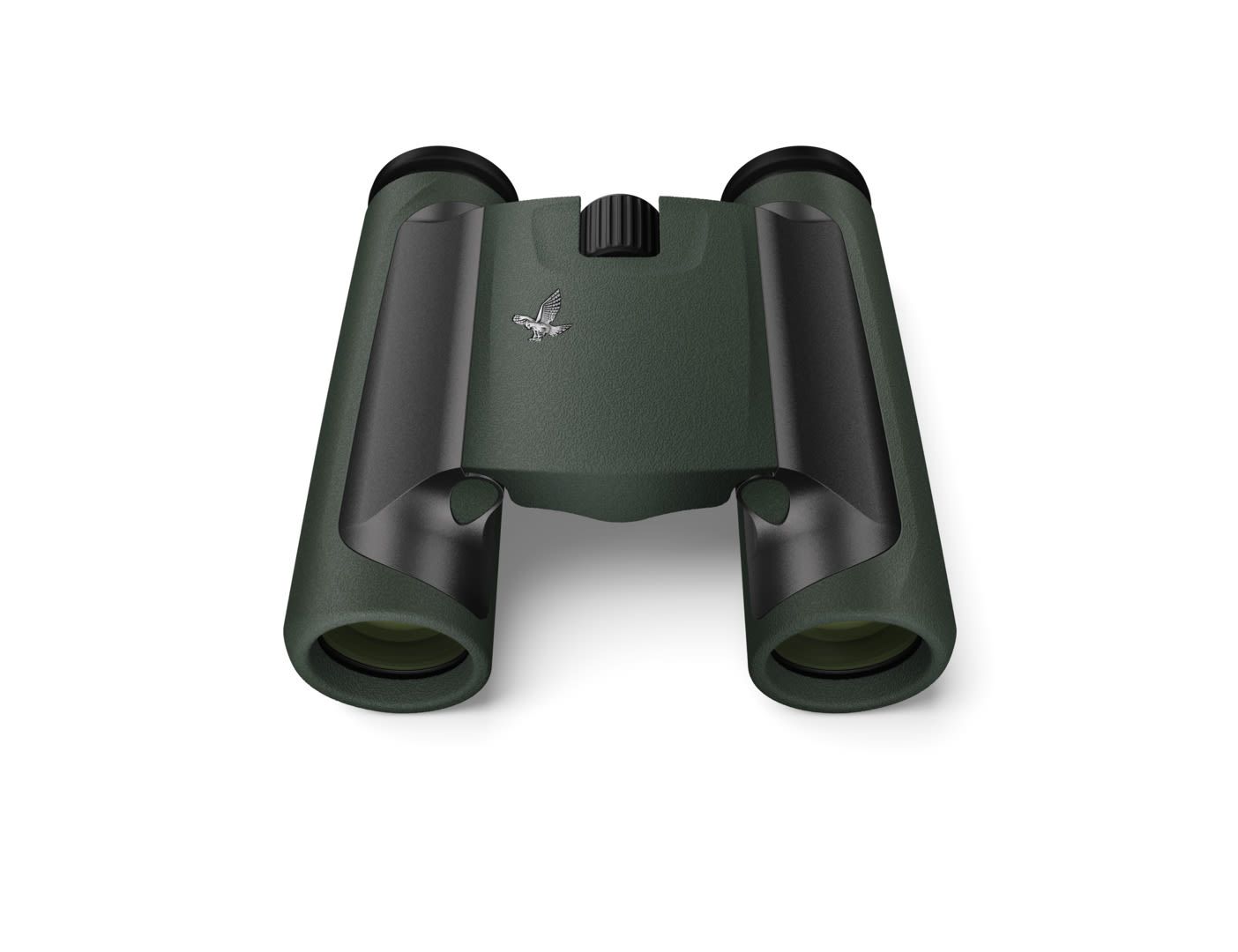 Swarovski CL 10x25 Pocket Binoculars Green with Mountain Accessory Pack - Product Photo 5 - Front view with a top down perspective of the binoculars