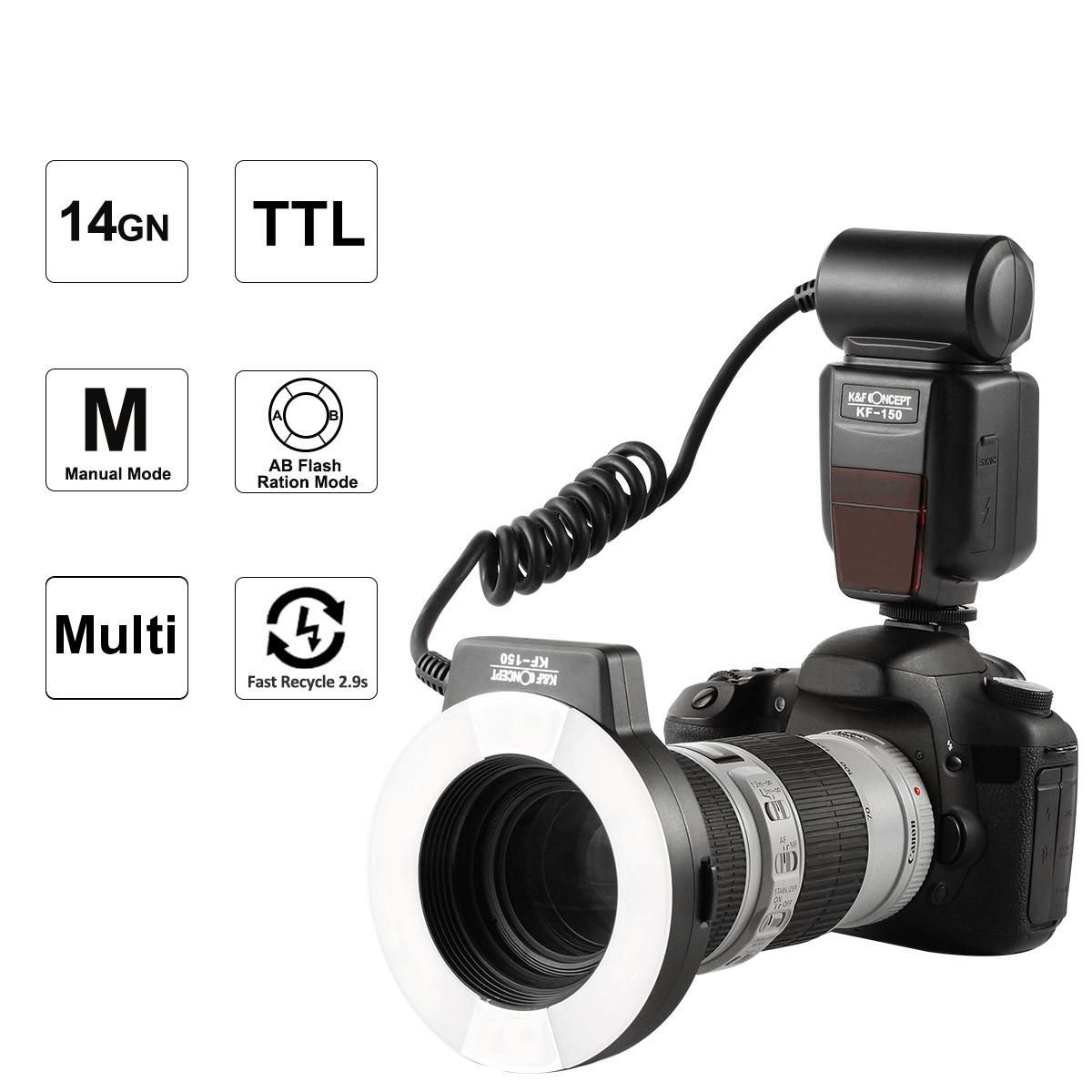 K&F Concept KF150 TTL Macro Ring Flash for Canon EOS Rebel GN14 for dental macro photography