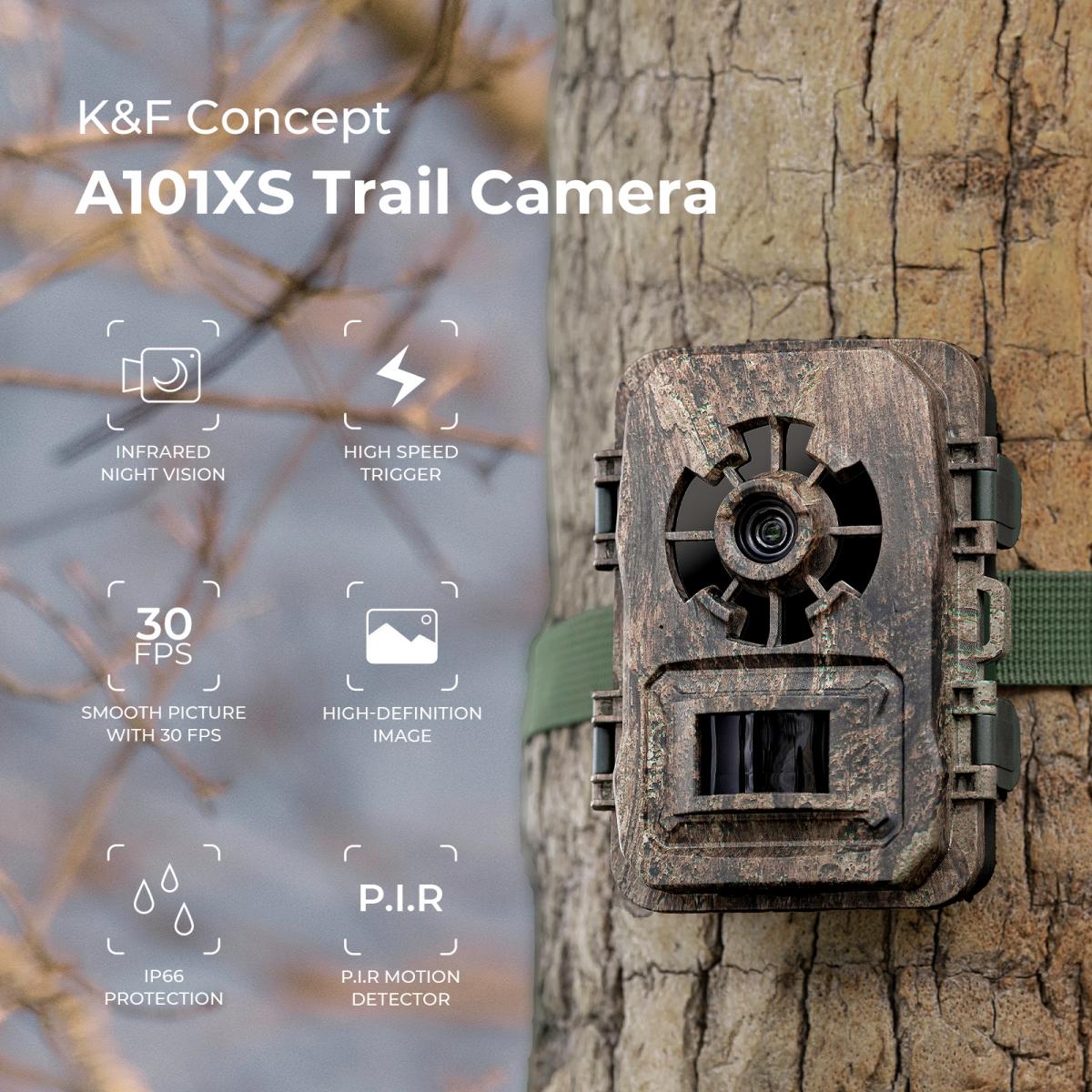 Product Image of K&F Concept Wildlife security Trail Camera, 24MP photos & 1296P/30fps video with 2 inch screen - dead wood