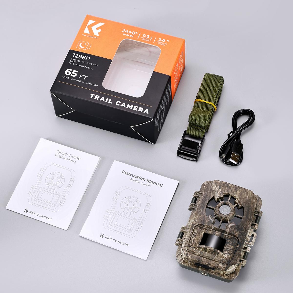 K&F Concept Wildlife security Trail Camera, 24MP photos & 1296P/30fps video with 2 inch screen - dead wood