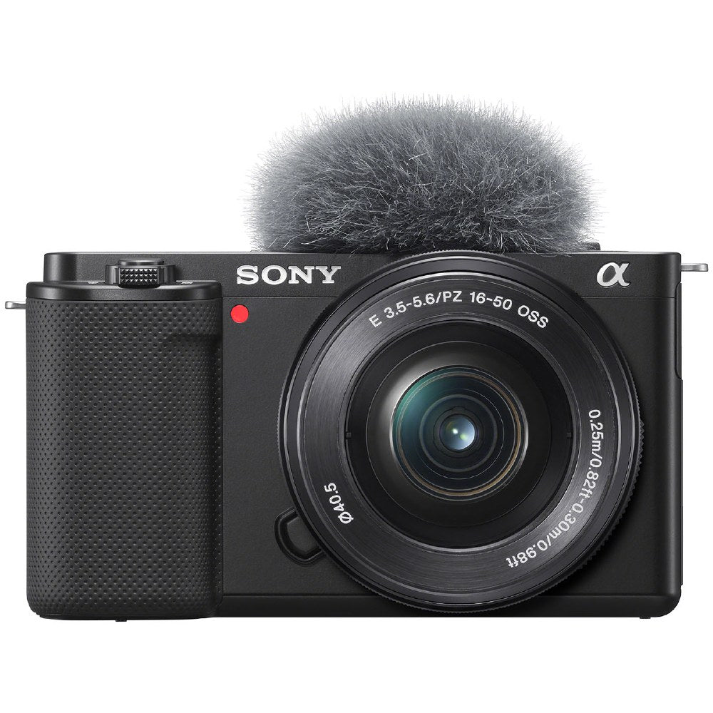 Sony Alpha ZV-E10 APS-C vlog camera with 16-50mm lens - Front view of the camera