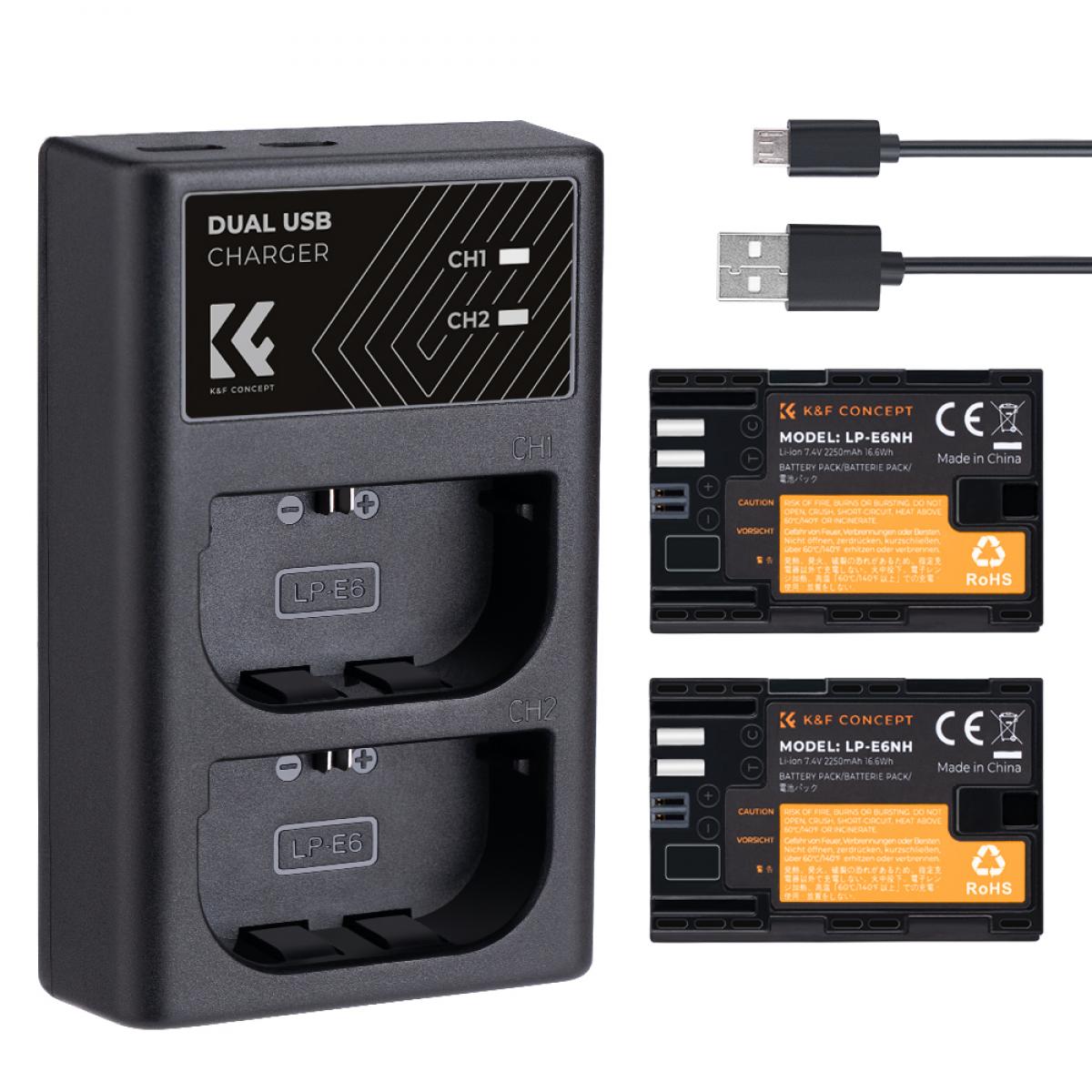 Product Image of K&F Concept LP-E6NH canon battery 2-pack dual slot battery charger kit KF28.0021