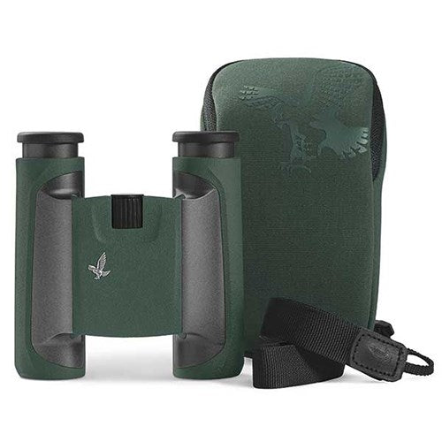 Swarovski CL 8x25 Pocket Binoculars Green with Wild Nature Accessory Pack - Top down view of the binoculars with carry case