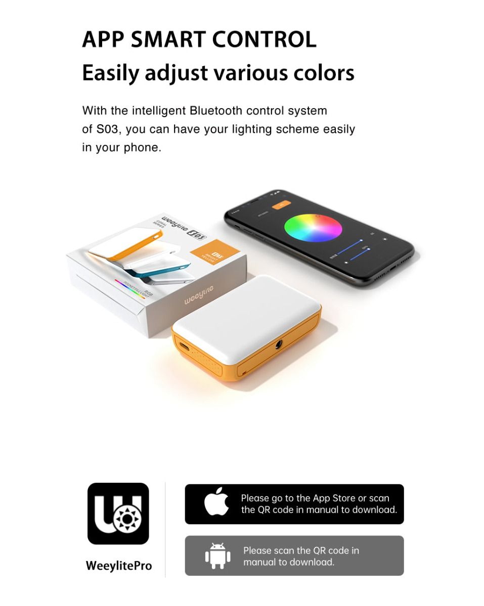 Weeylite S03 4W RGB Colourful Pocket LED Light 2800K~6800K Control Via Mobile APP - Yellow
