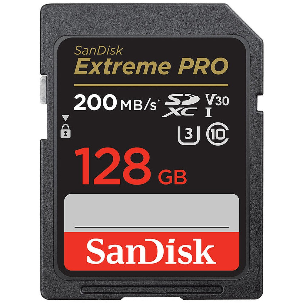 Product Image of SanDisk Extreme PRO 128GB SDXC Memory Card up to 200MB/s & 90MB/s Read/Write speeds, UHS-I, Class 10, U3, V30