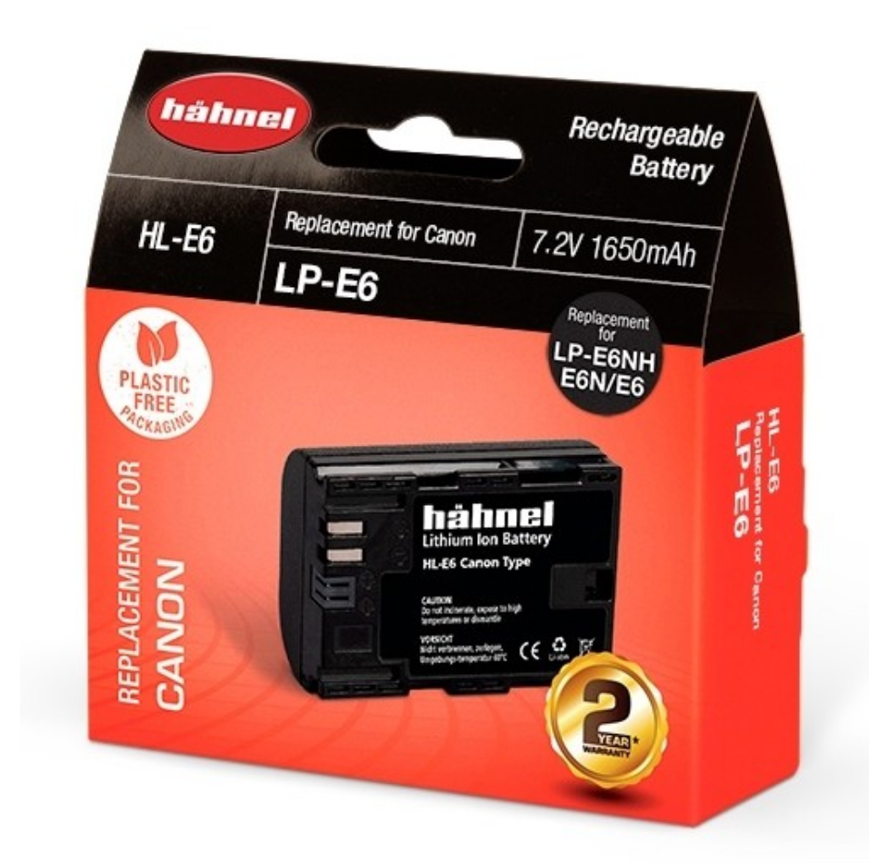 Product Image of Hahnel HL-E6 LP-E6 Li-ion 7.2V 1650mA Battery Canon Type Replacement for Canon R5, R6, R6 II, R, 5DIV, 6DII, 90D
