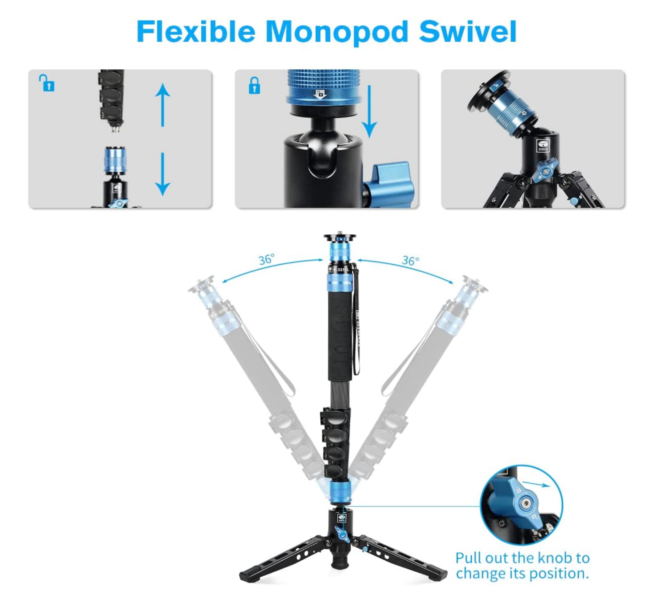 SIRUI P-325FL Camera Monopod, 66.9” Lightweight Carbon Fibre Photo Video Monopod, 5-Section Telescopic Monopod with Feet