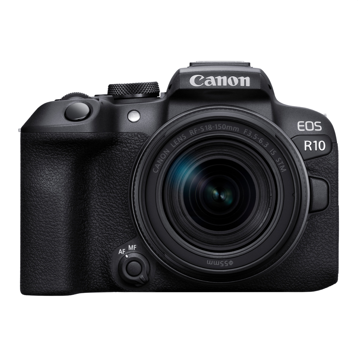 Canon EOS R10 Mirrorless Camera + RF-S 18-150mm F3.5-6.3 IS STM Lens Kit - Product Photo 3 - Front view of the camera with the lens attached