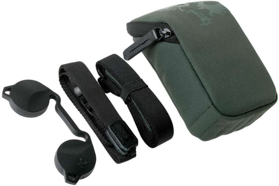 Swarovski CL 8x25 Pocket Binoculars Anthracite with Wild Nature Accessory Pack - Accessory pack closeup including the carry case, harness, straps and dust cover