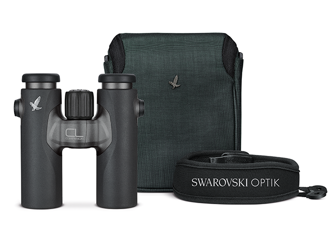 Swarovski Cl Companion 10x30 - Anthracite Binoculars with Wild Nature Accessory Pack - Product Photo 1 - Closeup of the binoculars, harness and carry case