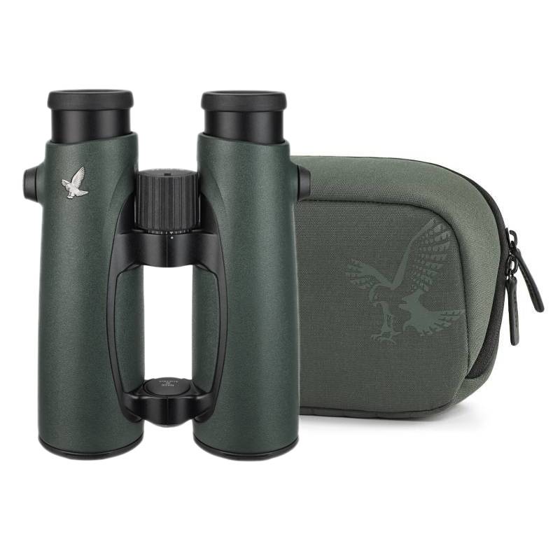 Swarovski EL RANGE 8x42 TA Binoculars - Product Photo 1 - Close up, top down view of the binoculars and carry case