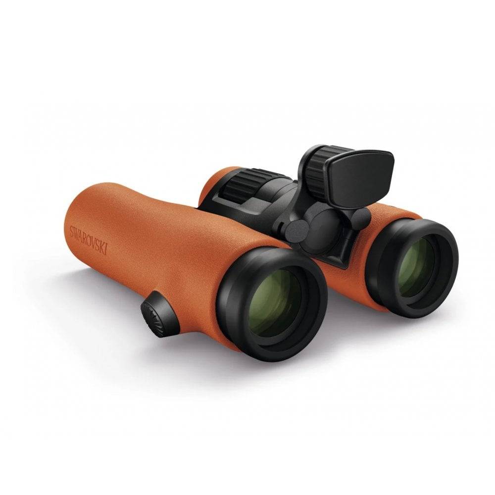 Swarovski NL Pure 10x32 Waterproof Binoculars - Burnt Orange - Product Photo 4 - Rear view of the binoculars showing the eyepiece, glass wear and head rest