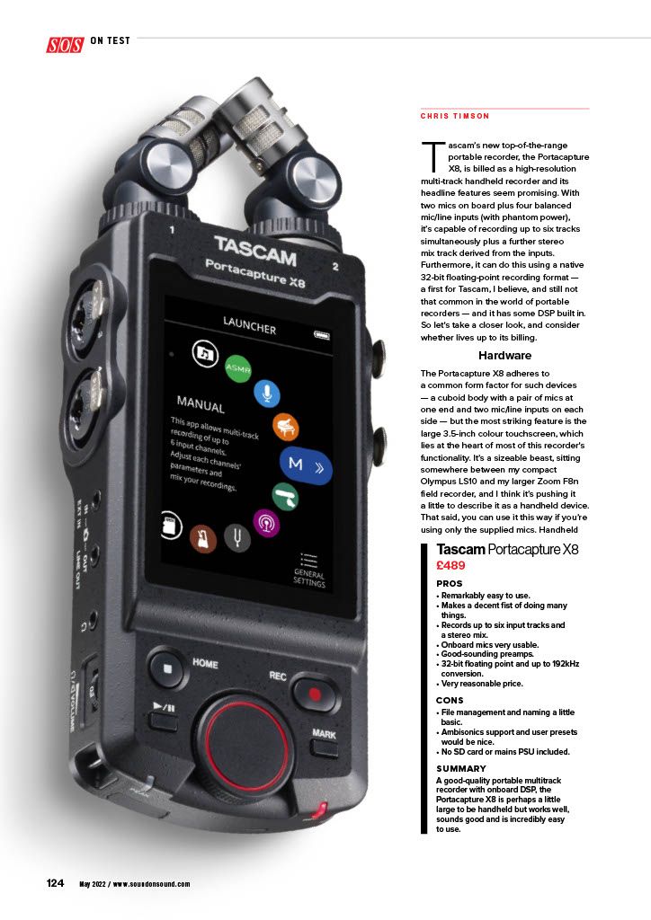 Tascam Portacapture X8 High-Resolution Multi-Track Handheld Recorder