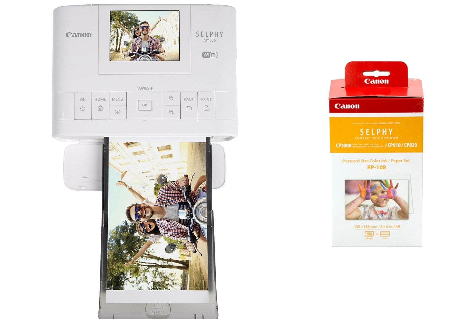Product Image of Canon SELPHY CP1300 Compact Photo Printer - White & RP-108IN Ink - paper pack