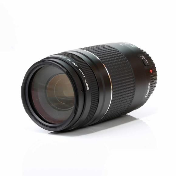 Canon EF 75-300mm F4-5.6 III DSLR Telephoto Lens - Product Photo 2 - Side view with emphasis n the glass and focus ring